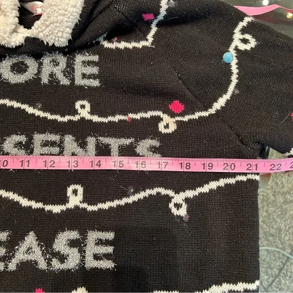 Christmas Sweater Hoodie Knit Sherpa Silver Lettering Pom Poms - Picture 13 of 14